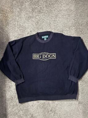 Vintage Big Dogs Sweatshirt Mens Navy Blue Fleece Crewneck